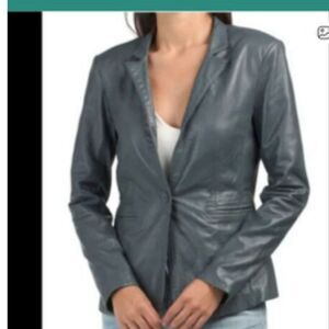 Bod & Christensen 100% Leather Blazer Jacket Grey‎ Taupe M Soft Supple Designer